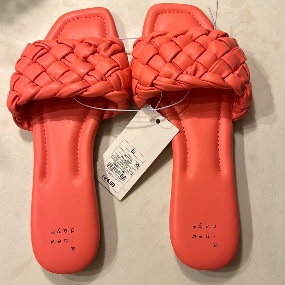 NWT A New Day Women’s Woven Slide Sandals Coral Pink Sz 8.5 Flat Slip-On Sandals